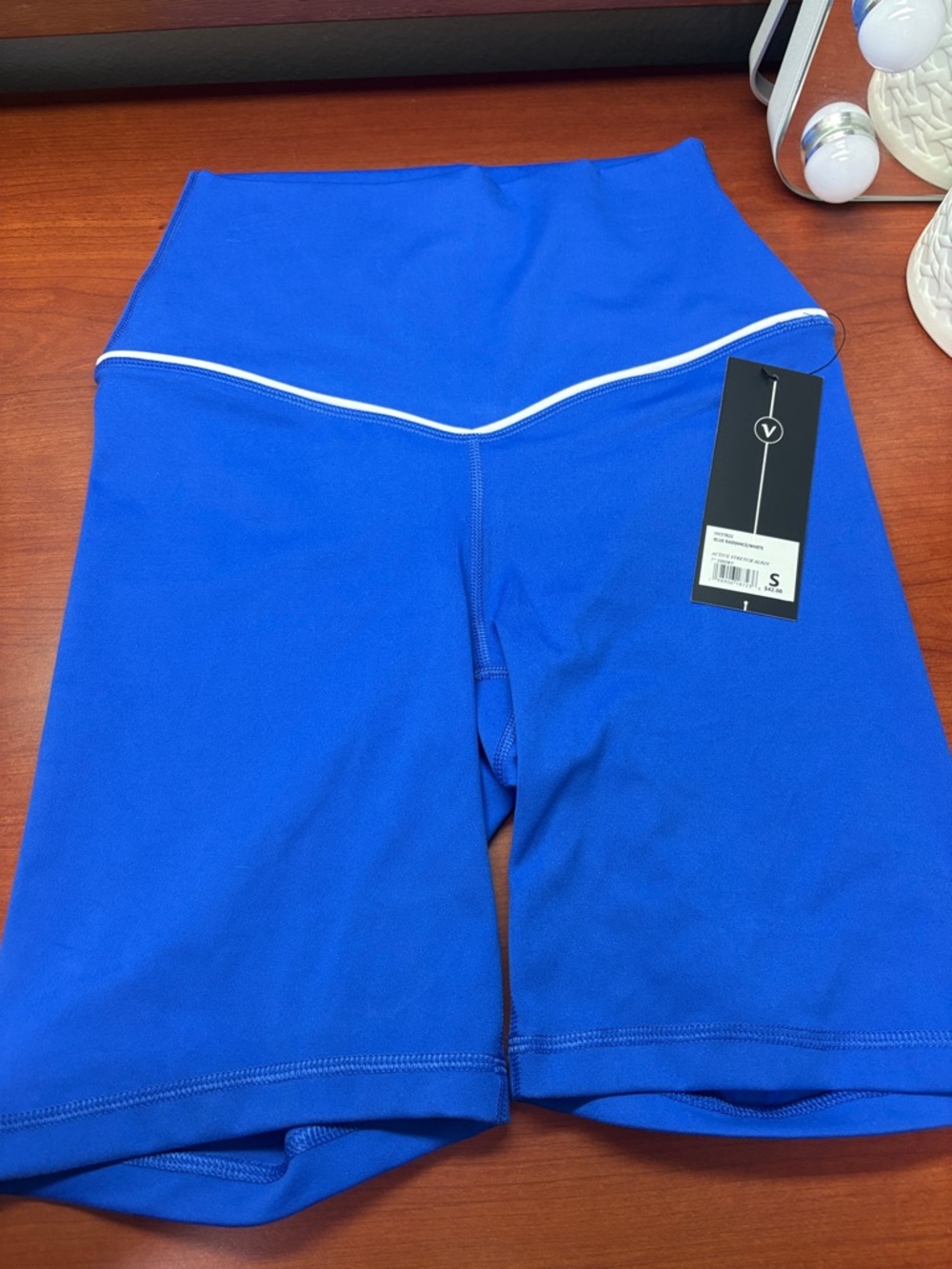 Velocity Royal Blue High-Waist Bike Shorts with White Piping